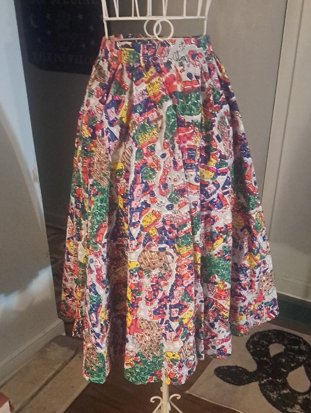 Vintage Handmade Circle Graphic Skirt With Sequins, Sz S